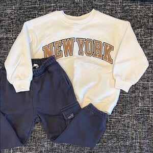 Kids Cream and Navy Sweatshirt and Pants Set
